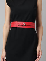 Red Vegan Leather Belt with Rose Gold Buckle - TOSSIDO