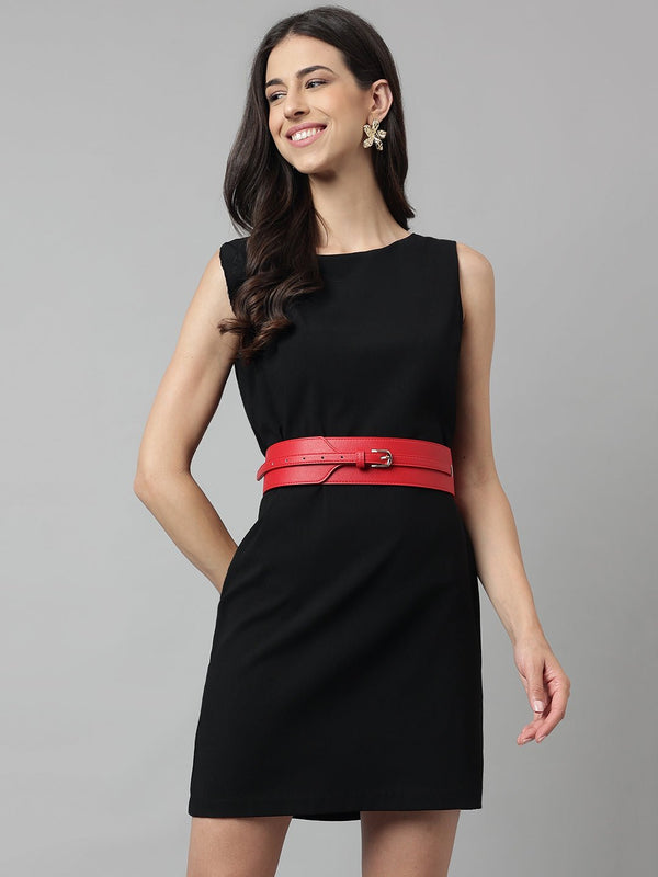 Red Vegan Leather Belt with Rose Gold Buckle - TOSSIDO