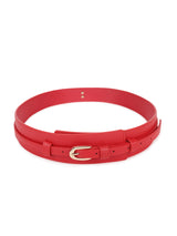 Red Women's Vegan Leather Belt and Gold Buckle - TOSSIDO