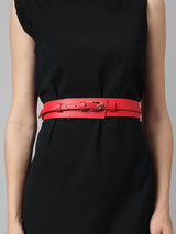 Red Women's Vegan Leather Belt and Gold Buckle - TOSSIDO