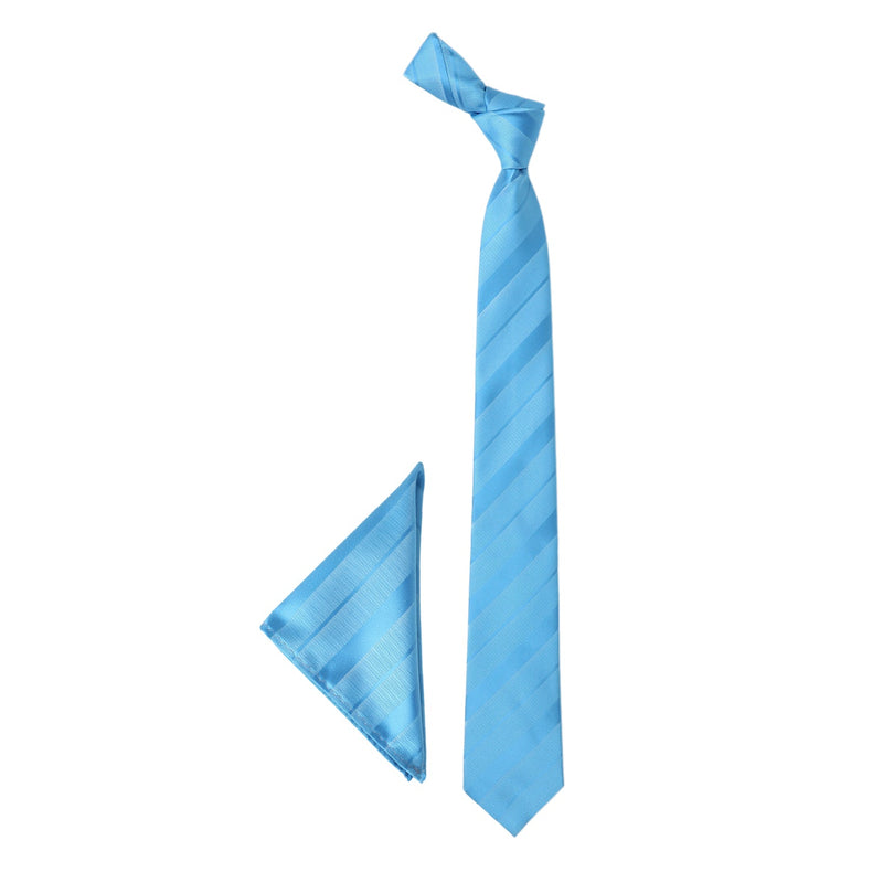 Sky Blue Striped Necktie & Pocket Square Giftset - TOSSIDO
