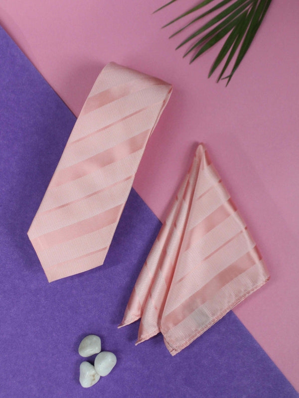 Peach Striped Necktie & Pocket Square Giftset