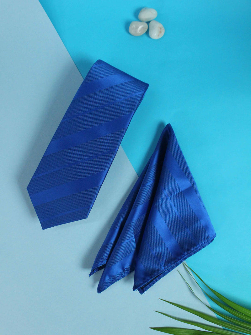 Royal Blue Striped Necktie & Pocket Square Giftset