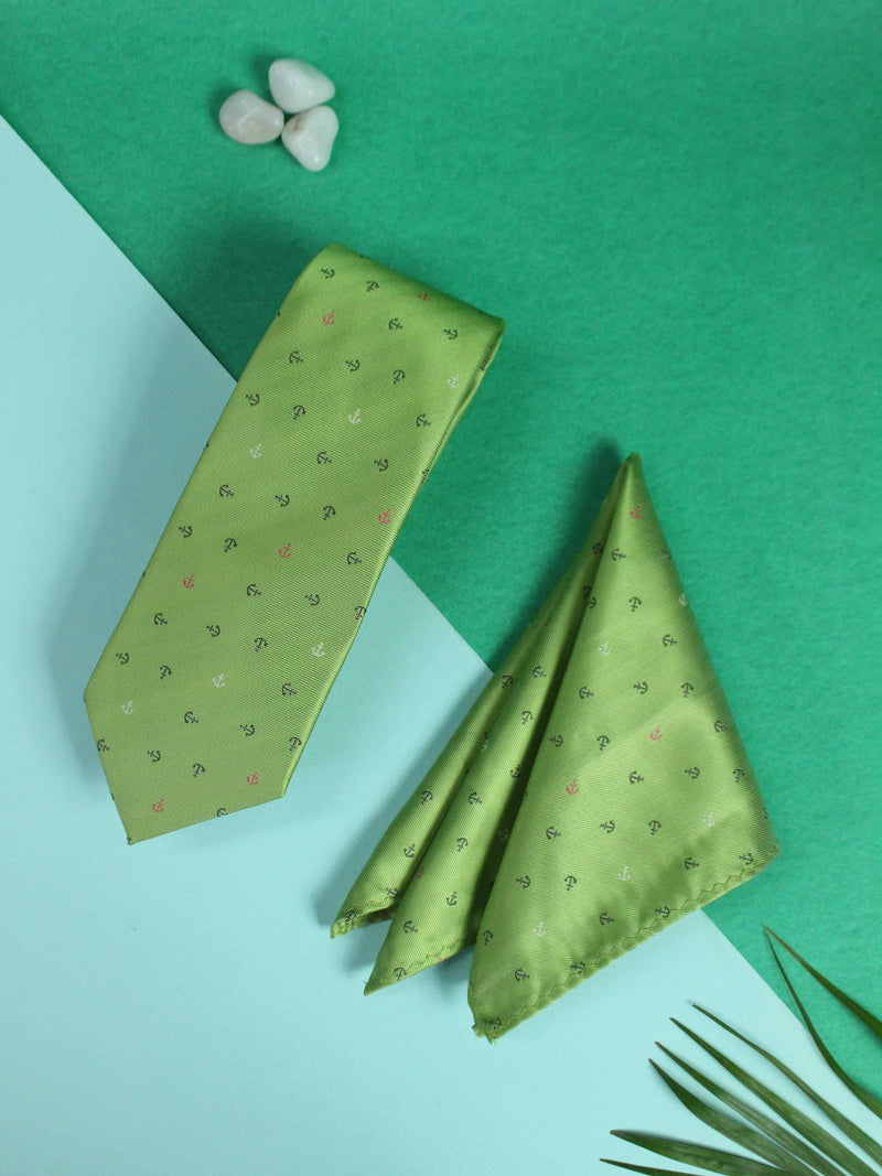 Green Anchor Necktie & Pocket Square Giftset