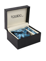 Turquoise Blue Printed Necktie & Pocket Square Set - TOSSIDO