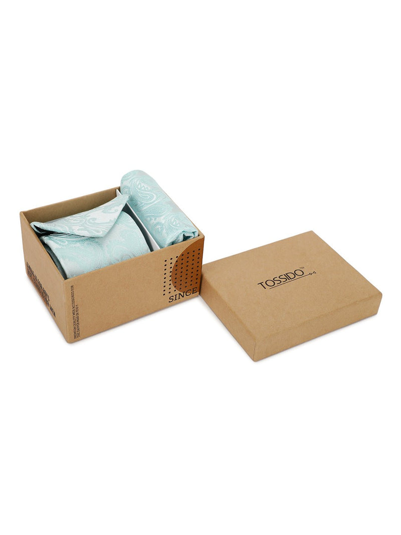 Turquoise Paisley Necktie & Pocket Square Giftset - TOSSIDO