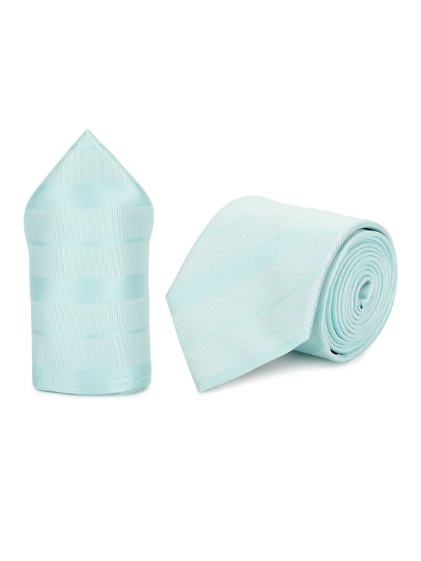 Turquoise Striped Necktie & Pocket Square Giftset - TOSSIDO