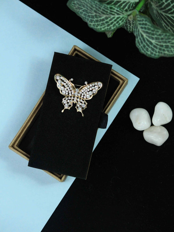 White & Gold Metal Butterfly Brooch - TOSSIDO