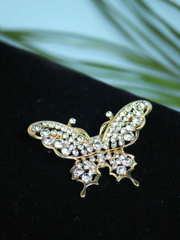 White & Gold Metal Butterfly Brooch - TOSSIDO
