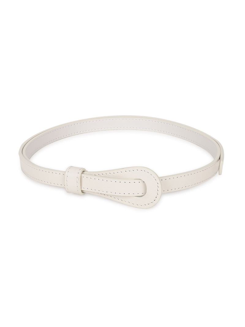 White Slim Vegan Leather Women's Belt - TOSSIDO