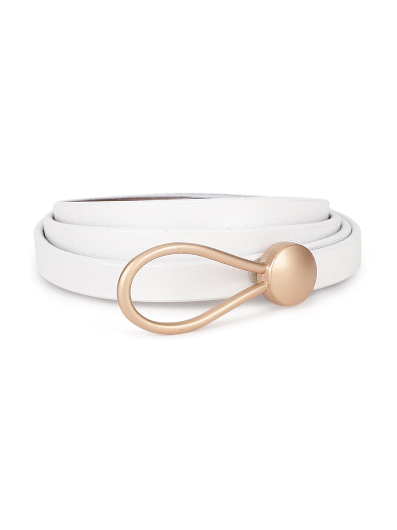 White Slim Vegan Leather Women's Belt - TOSSIDO