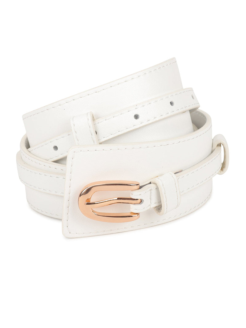 White Women's Vegan Leather Belt and Gold Buckle - TOSSIDO
