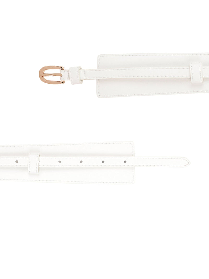 White Women's Vegan Leather Belt and Gold Buckle - TOSSIDO