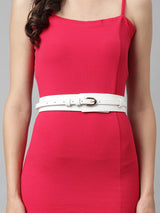 White Women's Vegan Leather Belt and Gold Buckle - TOSSIDO