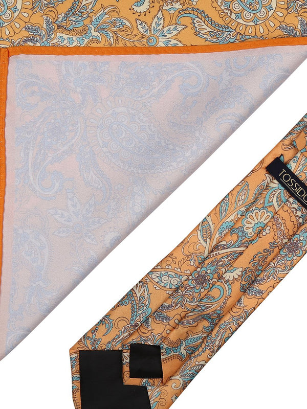 Mustard Floral Printed Necktie & Pocket Square Giftset