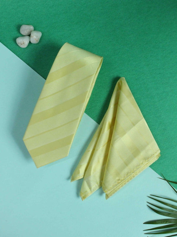 Yellow Striped Necktie & Pocket Square Giftset - TOSSIDO