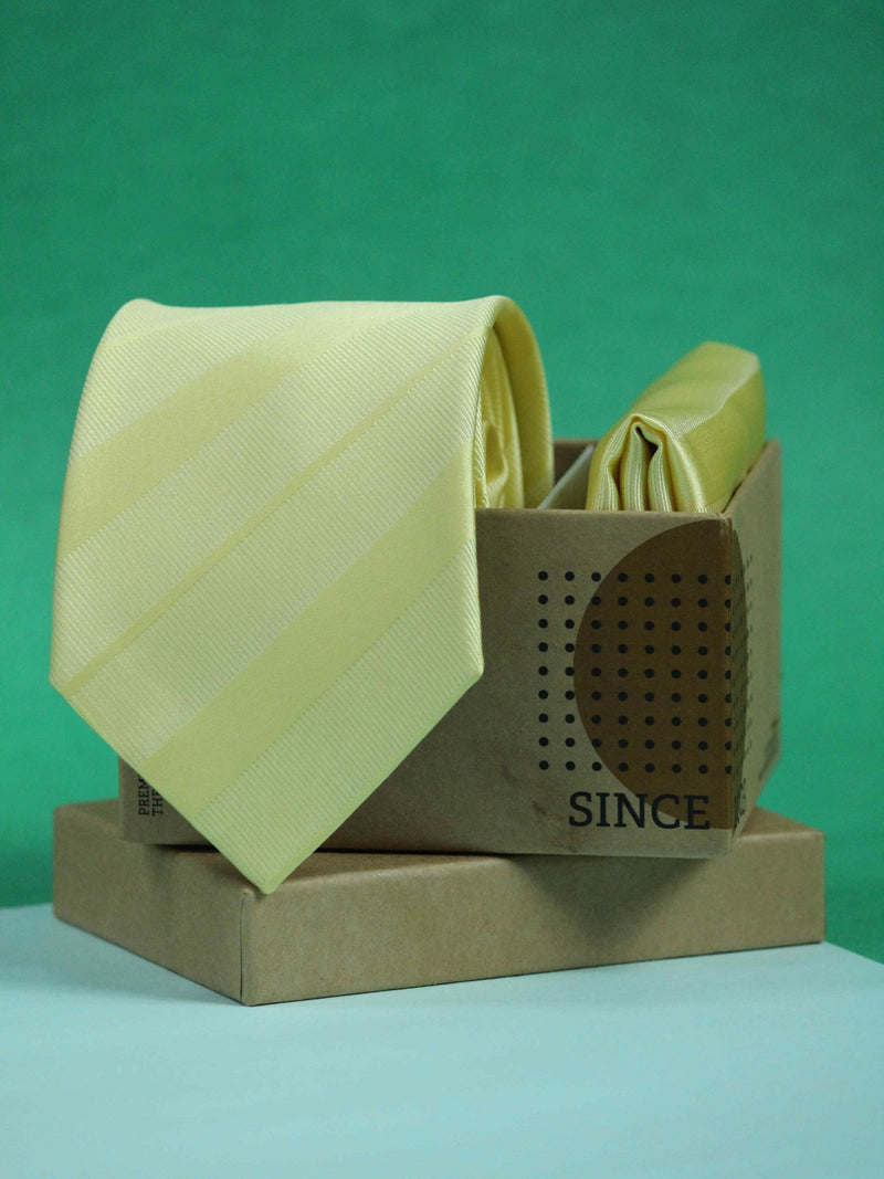 Yellow Striped Necktie & Pocket Square Giftset - TOSSIDO