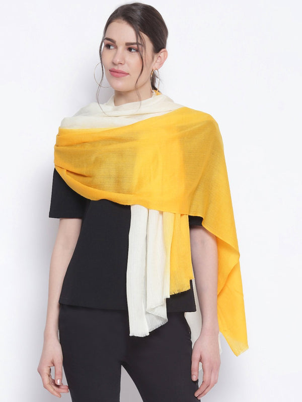 Yellow & White Ombre Indo Western Pure Cashmere Wool Stole - TOSSIDO