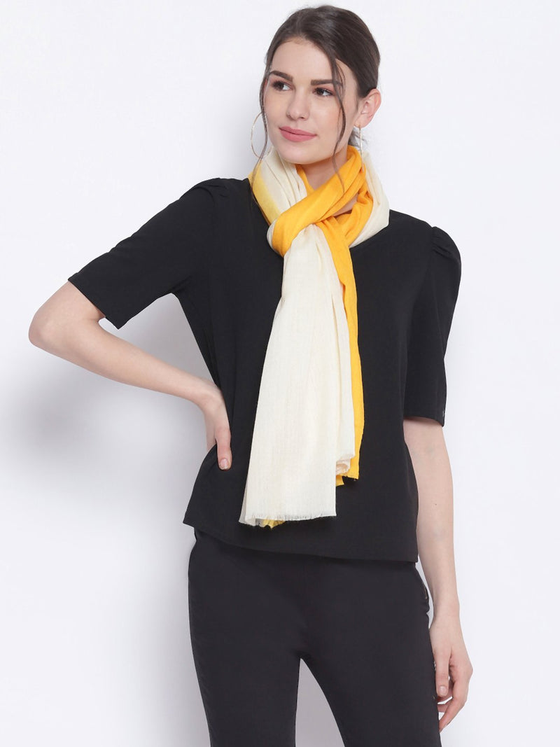 Yellow & White Ombre Indo Western Pure Cashmere Wool Stole - TOSSIDO